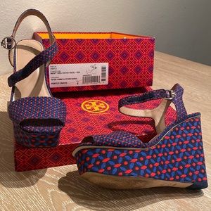 Navy and red Tory Burch wedge.
